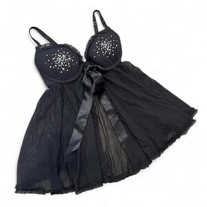 Y2K Rave Goth Mesh Rhinestone Babydoll Bra Top